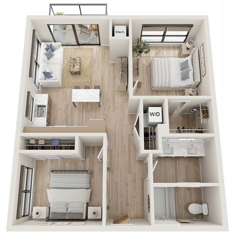 Floor plan for 2 beds, 1 bath, 825 sqft